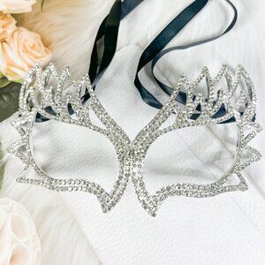 Silver Masquerade Mask, Venetian Mardi Gras Mask, AB Crystal Party Eye Mask